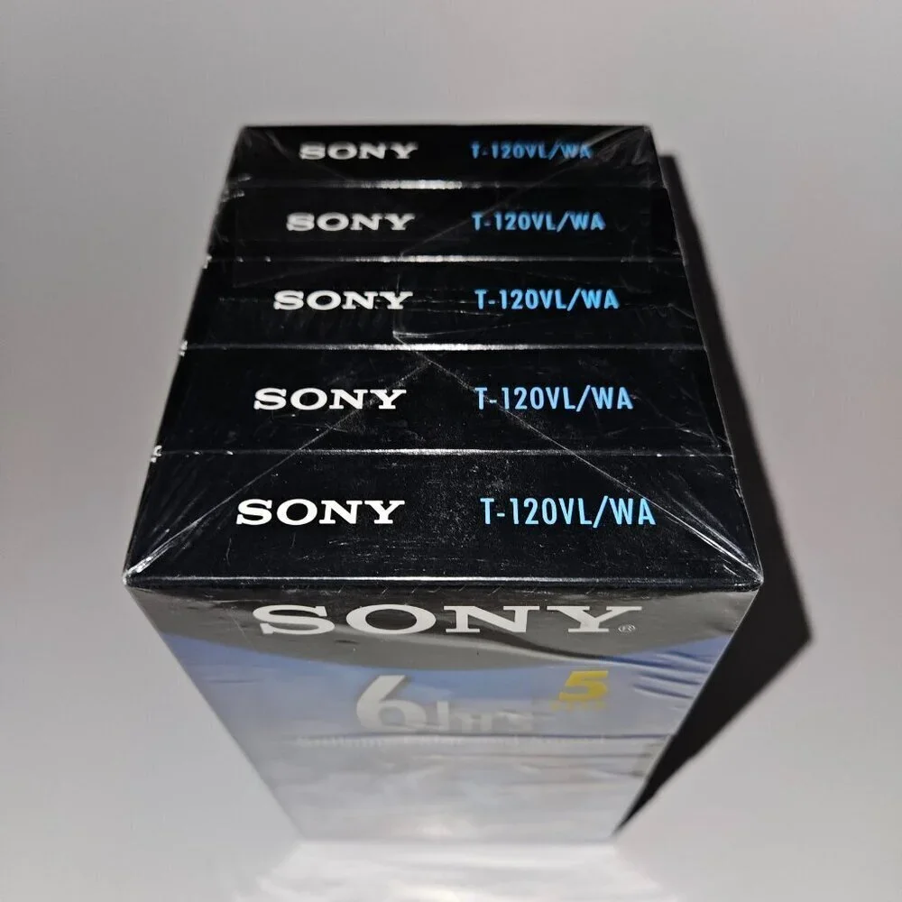 NOS Sony 5-Pack Blank VHS Tape Lot 6 Hours T-120 FACTORY SEALED